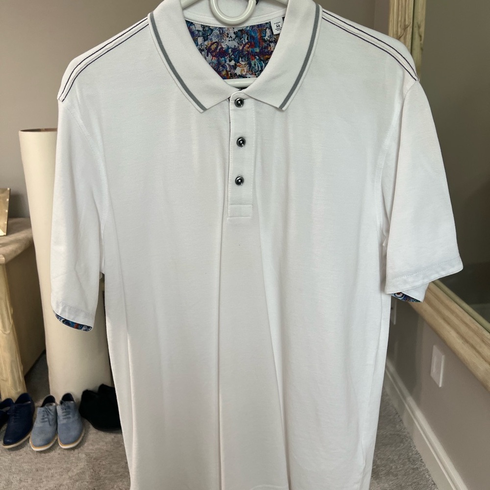 White Polo Shirt with Striped Accents